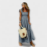 Matilde - Vestido Maxi Xadrez com Folhos