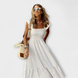 Matilde - Vestido Maxi Xadrez com Folhos