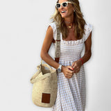 Matilde - Vestido Maxi Xadrez com Folhos