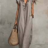 Vestido maxi bohemio sin mangas con escote en V y caída fluida