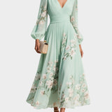 Constança - Vestido Midi Floral com Decote em V