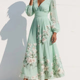 Constança - Vestido Midi Floral com Decote em V